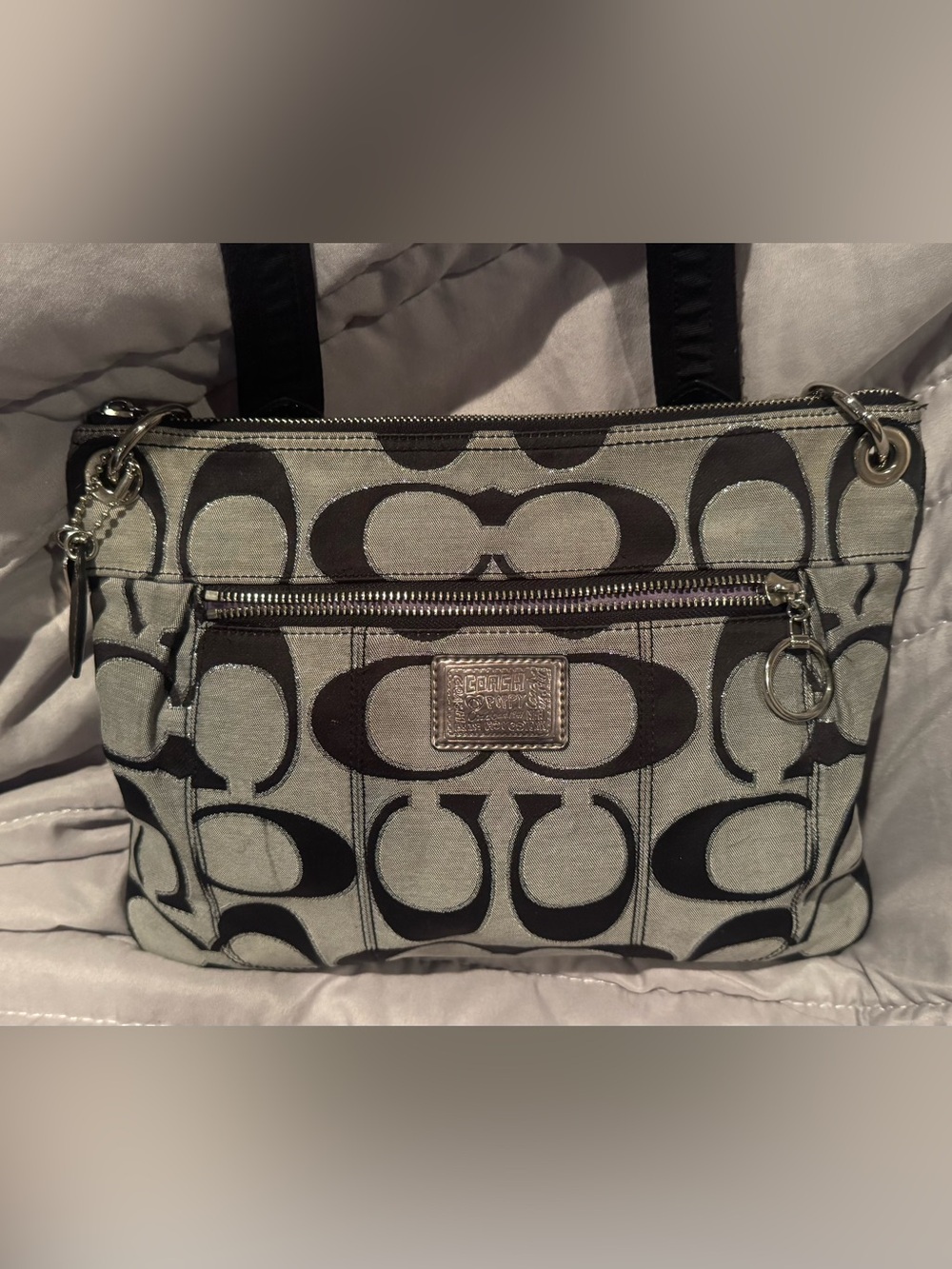 Coach Black and Gray Signature Canvas Shoulder/Crossbody Bag